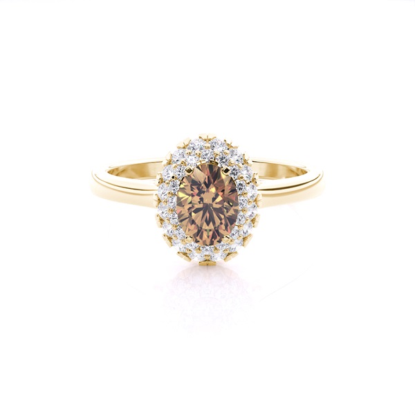 Prong Setting Oval Champagne Diamond Halo Engagement Ring