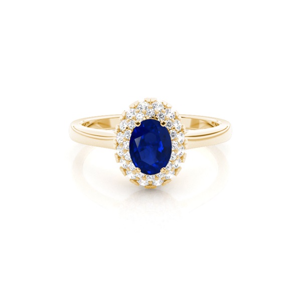Prong Setting Oval Blue Sapphire Halo Engagement Ring