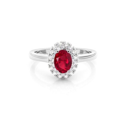 Prong Setting Oval Ruby Halo Engagement Ring
