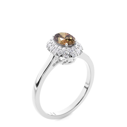 Prong-Einstellung Ovaler Champagner-Diamant-Halo-Verlobungsring