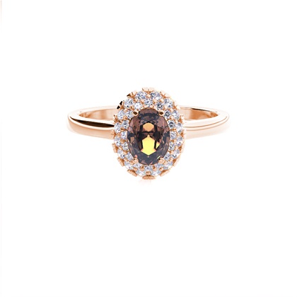 Prong Setting Oval Champagne Diamond Halo Engagement Ring