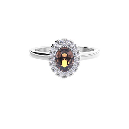Prong Setting Oval Champagne Diamond Halo Engagement Ring