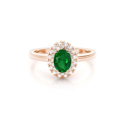 Prong Setting Oval Emerald Halo Engagement Ring