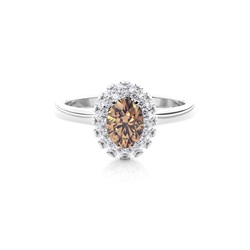 Prong Setting Oval Champagne Diamond Halo Engagement Ring