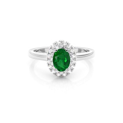 Prong Setting Oval Emerald Halo Engagement Ring