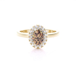 Prong Setting Oval Champagne Diamond Halo Engagement Ring