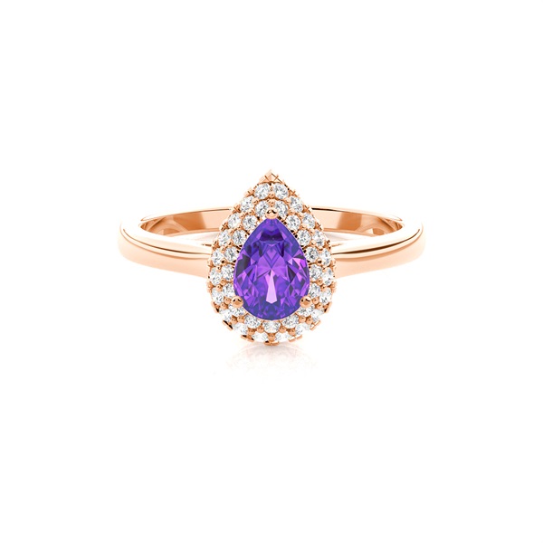 Prong Setting Pear Amethyst Halo Engagement Ring