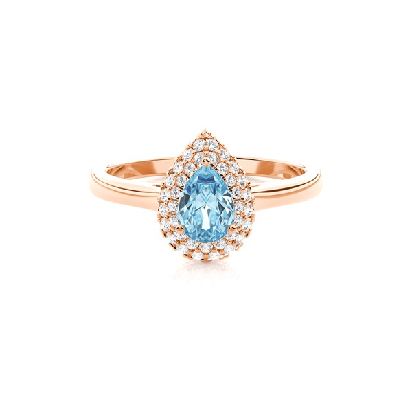 Prong Setting Pear Aquamarine Halo Engagement Ring