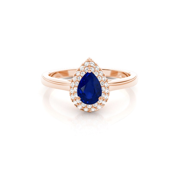 Prong Setting Pear Blue Sapphire Halo Engagement Ring