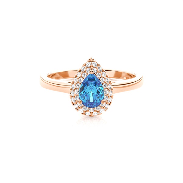 Prong Setting Pear Blue Topaz Halo Engagement Ring