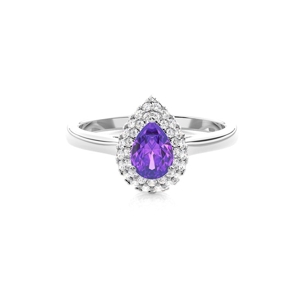 Prong Setting Pear Amethyst Halo Engagement Ring