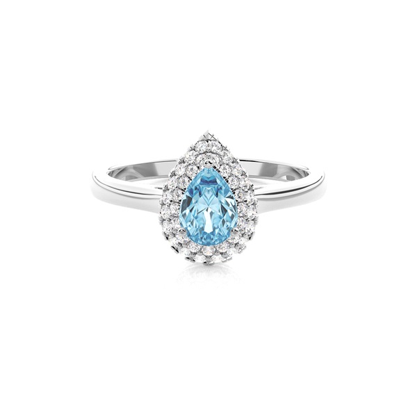 Prong Setting Pear Aquamarine Halo Engagement Ring