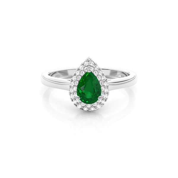 Prong Setting Pear Emerald Halo Engagement Ring