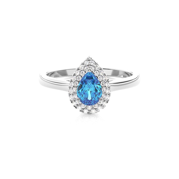Prong Setting Pear Blue Topaz Halo Engagement Ring