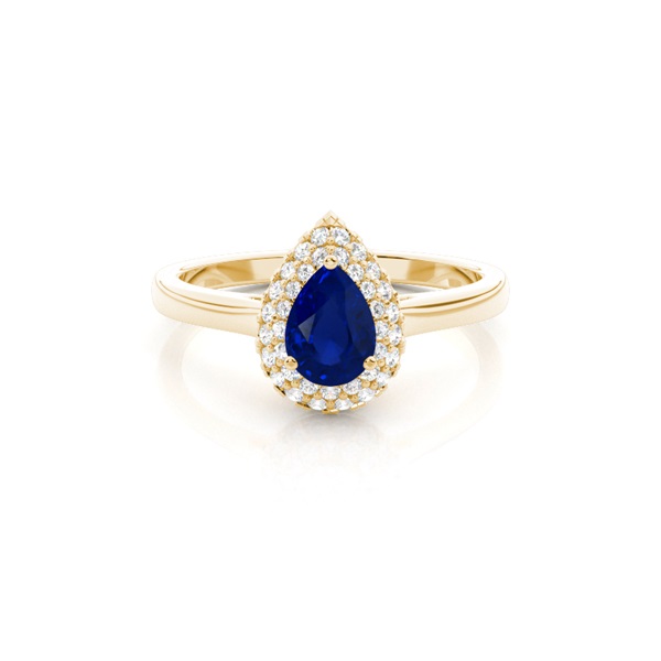 Prong Setting Pear Blue Sapphire Halo Engagement Ring