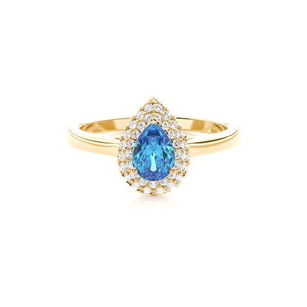Prong Setting Pear Blue Topaz Halo Engagement Ring