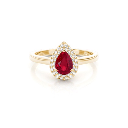 Pear Yellow Gold Ruby Diamond Engagement Rings
