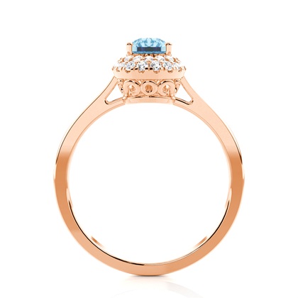 Halo-Verlobungsring mit Tropfenförmigen Aquamarin in einer Krappenfassung