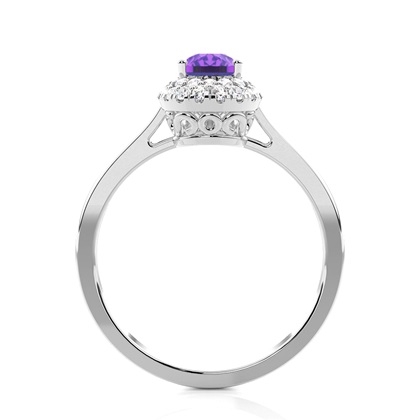 Halo-Verlobungsring mit Tropfenförmigen Amethyst in einer Krappenfassung