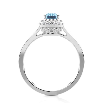 Halo-Verlobungsring mit Tropfenförmigen Aquamarin in einer Krappenfassung