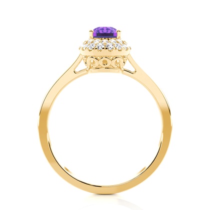Halo-Verlobungsring mit Tropfenförmigen Amethyst in einer Krappenfassung