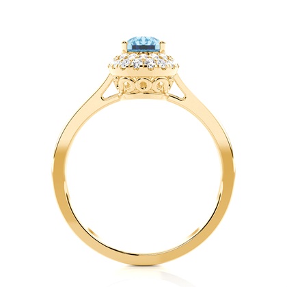 Halo-Verlobungsring mit Tropfenförmigen Aquamarin in einer Krappenfassung