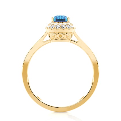 Halo-Verlobungsring mit Tropfenförmigen Blautopas in einer Krappenfassung