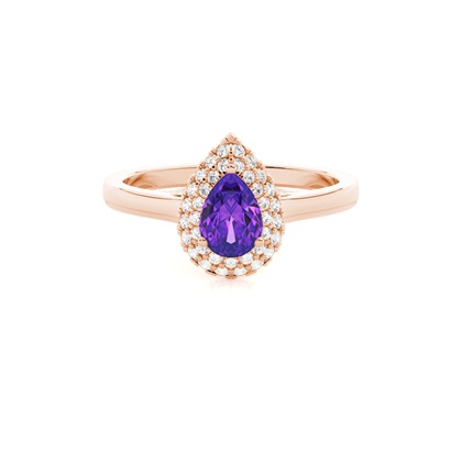 Prong Setting Pear Amethyst Halo Engagement Ring