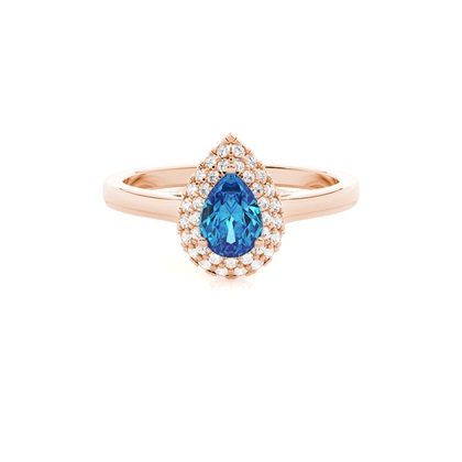 Prong Setting Pear Blue Topaz Halo Engagement Ring