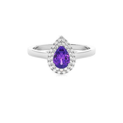 Prong Setting Pear Amethyst Halo Engagement Ring