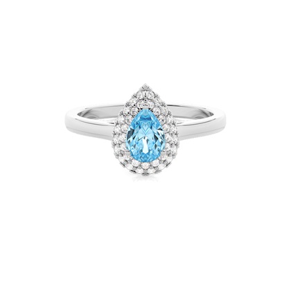 Prong Setting Pear Aquamarine Halo Engagement Ring
