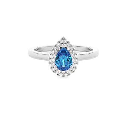 Prong Setting Pear Blue Topaz Halo Engagement Ring