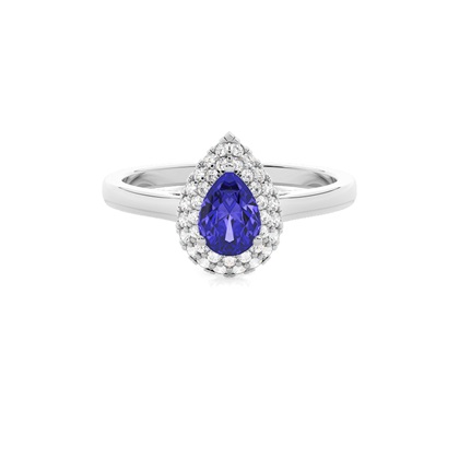 Prong Setting Pear Tanzanite Halo Engagement Ring