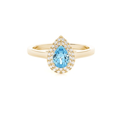 Prong Setting Pear Aquamarine Halo Engagement Ring