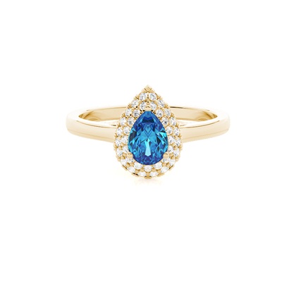 Prong Setting Pear Blue Topaz Halo Engagement Ring
