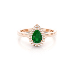 Prong Setting Pear Emerald Halo Engagement Ring