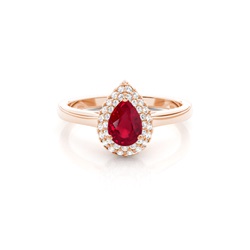 Prong Setting Pear Ruby Halo Engagement Ring