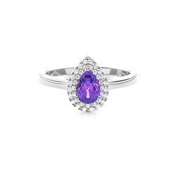 Halo-Verlobungsring mit Tropfenförmigen Amethyst in einer Krappenfassung