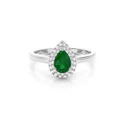 Prong Setting Pear Emerald Halo Engagement Ring