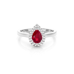 Prong Setting Pear Ruby Halo Engagement Ring