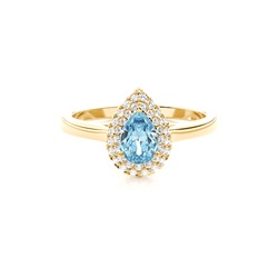 Prong Setting Pear Aquamarine Halo Engagement Ring