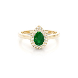Prong Setting Pear Emerald Halo Engagement Ring