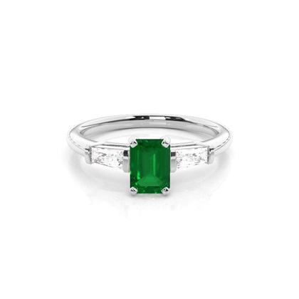 Prong Setting Emerald Side Stone Ring