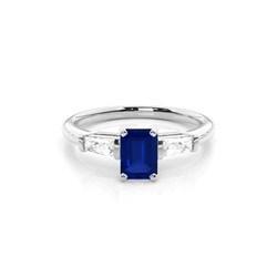 Prong Setting Blue Sapphire Side Stone Ring