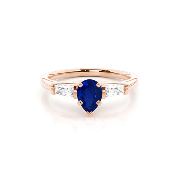 Prong Setting Pear Blue Sapphire Three Stone Ring