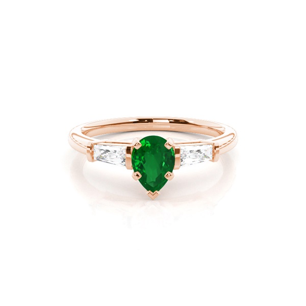 Prong Setting Pear Emerald Three Stone Ring