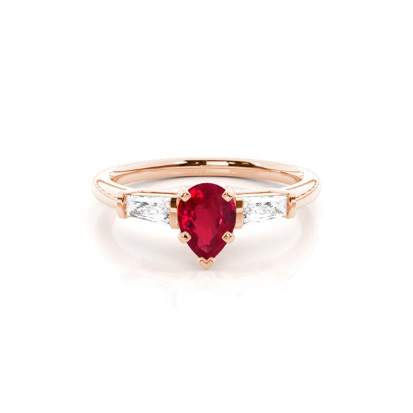 Prong Setting Pear Ruby Three Stone Ring