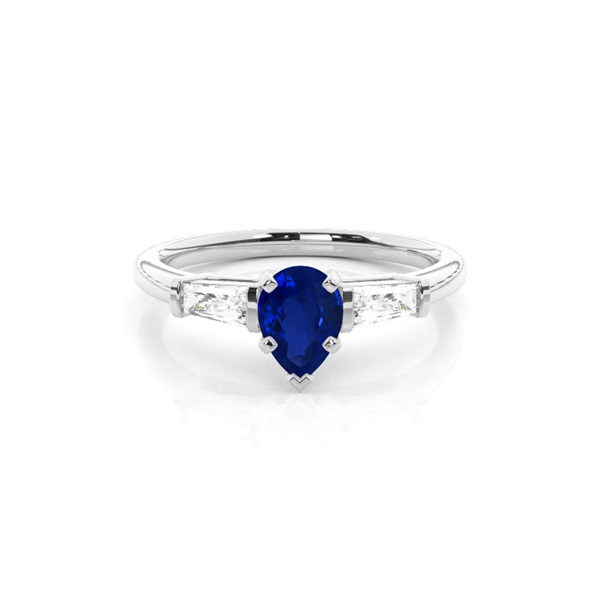 Prong Setting Pear Blue Sapphire Three Stone Ring