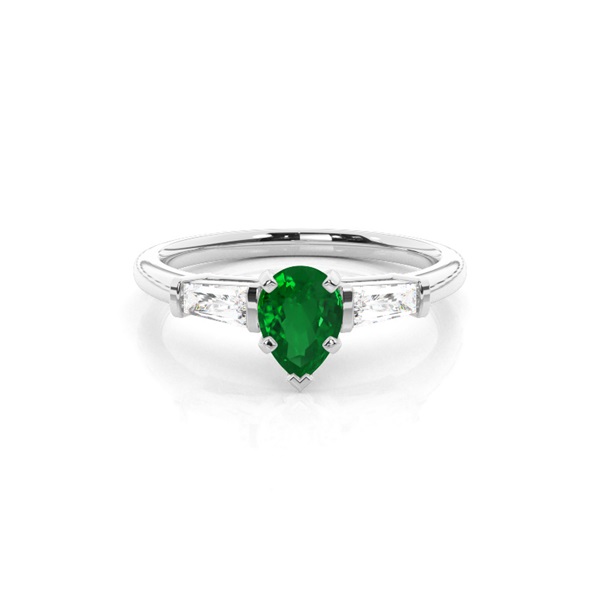 Prong Setting Pear Emerald Three Stone Ring