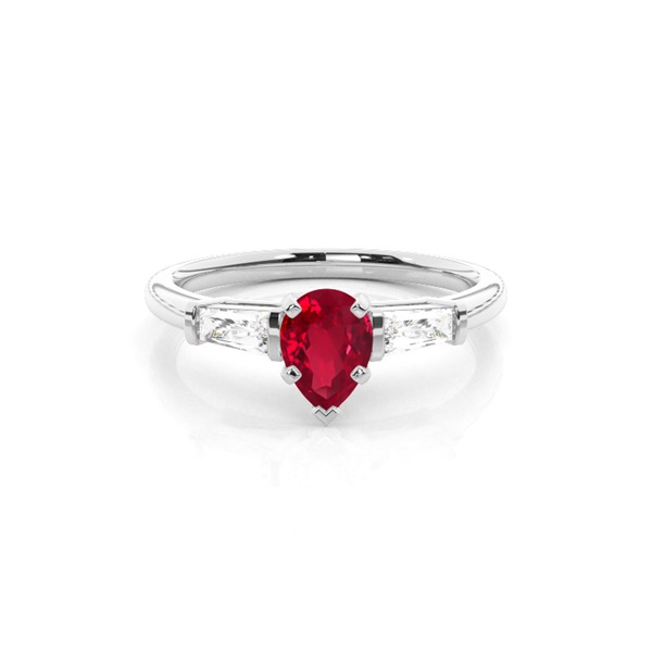 Prong Setting Pear Ruby Three Stone Ring